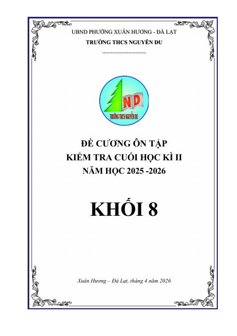 Đề cương cuối học kì 2 Toán 8 năm 2025 – 2026 trường THCS Nguyễn Du – Lâm Đồng